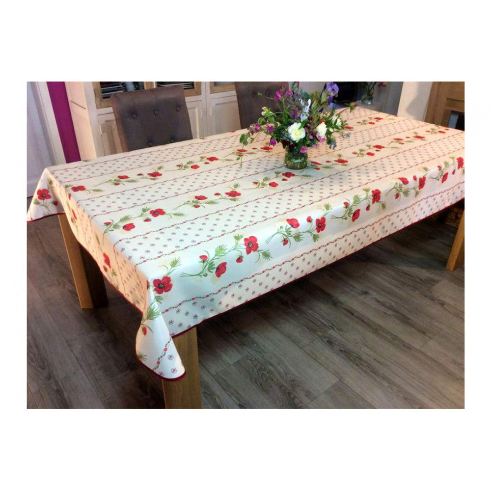 Nappe Provensale Tissu Rectangle ou Ronde - Coquelicot Anti-taches - rouge - 150x300cm |homeflair