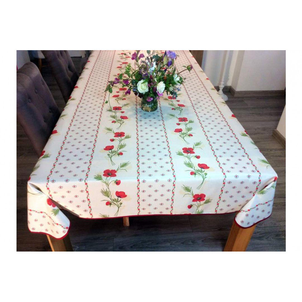 Nappe Provensale Tissu Rectangle ou Ronde - Coquelicot Anti-taches - rouge - 150x300cm |homeflair