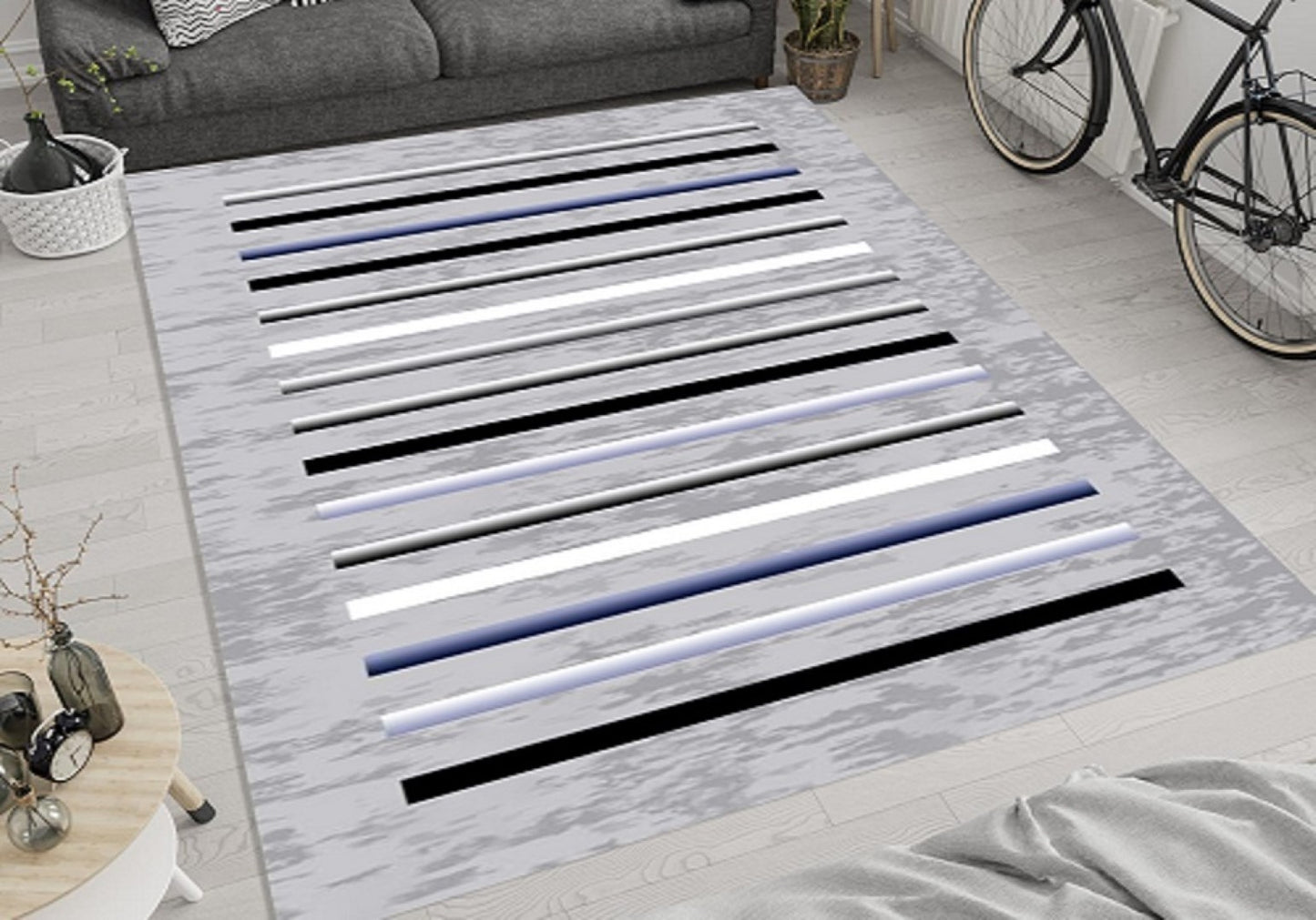 Tapis Rayures Gris Dimensions - 160x230 – Qualité supérieure pour Maison, Appartement, Bureau – Style élégant et durable – Confort optimal, facile à nettoyer – Idéal salon et chambre