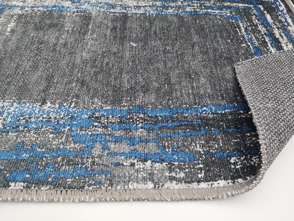 Tapis Ring Noir/Bleu Dimensions - 160x230 – Qualité supérieure pour Maison, Appartement, Bureau – Style élégant et durable – Confort optimal, facile à nettoyer – Idéal salon et chambre