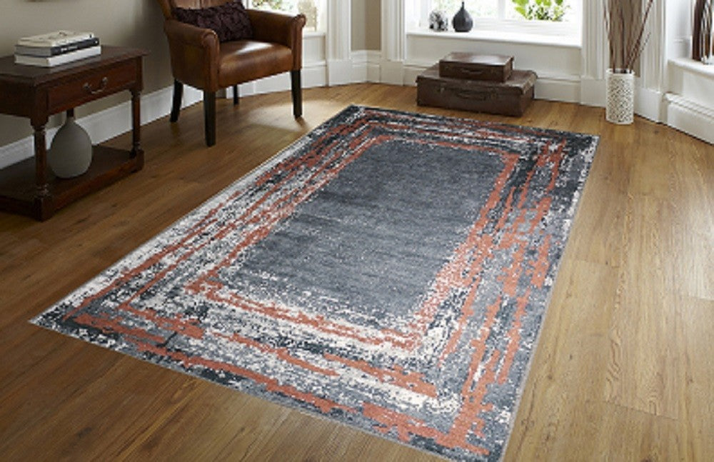 Tapis Ring Gris/Rouge Dimensions - 160x230 – Qualité supérieure pour Maison, Appartement, Bureau – Style élégant et durable – Confort optimal, facile à nettoyer – Idéal salon et chambre