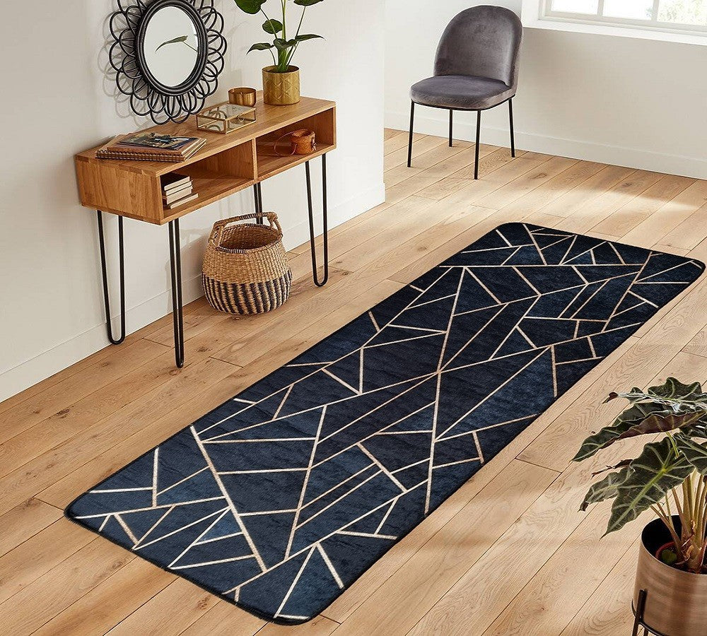 Tapis Grafic Noir Doré Dimensions - 80x150 – Qualité supérieure pour Maison, Appartement, Bureau – Style élégant et durable – Confort optimal, facile à nettoyer – Idéal salon et chambre