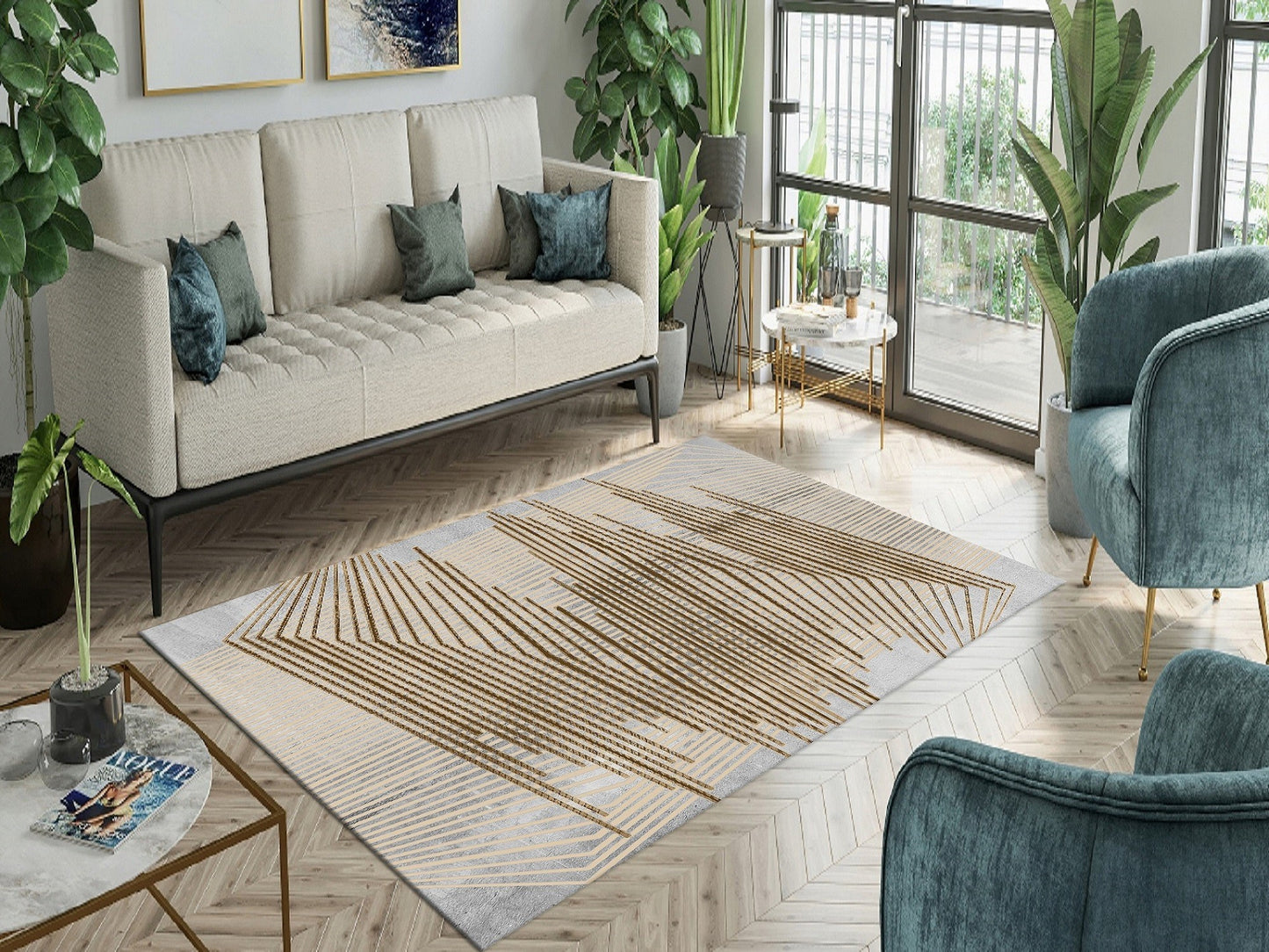 Tapis Nour Gold Dimensions - 200x300 – Qualité supérieure pour Maison, Appartement, Bureau – Style élégant et durable – Confort optimal, facile à nettoyer – Idéal salon et chambre
