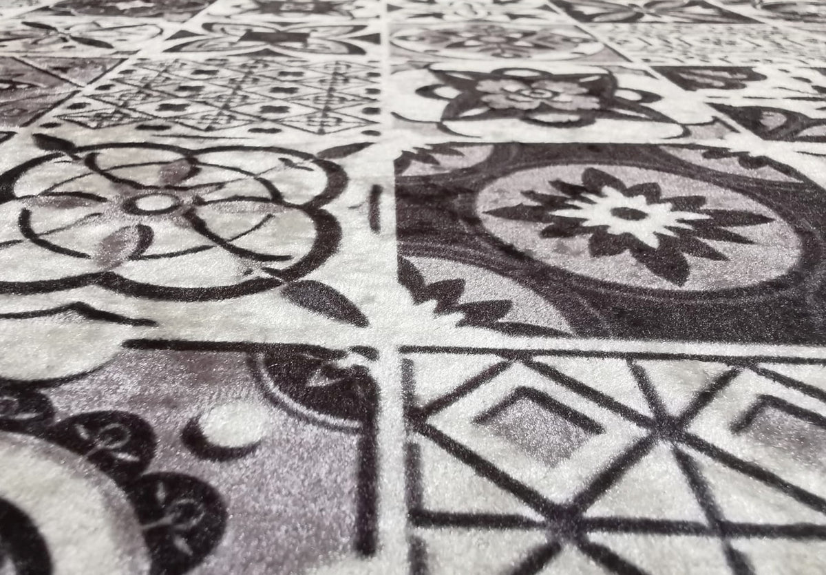 Tapis de Cuisine Carreaux de Ciment Black Dimensions - 50x80 – Qualité supérieure pour Maison, Appartement, Bureau – Style élégant et durable – Confort optimal, facile à nettoyer – Idéal salon et chambre