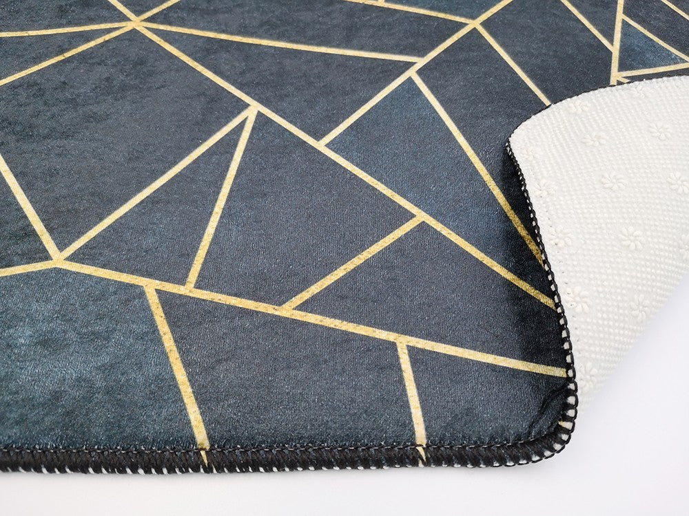 Tapis Grafic Noir Doré Dimensions - 80x150 – Qualité supérieure pour Maison, Appartement, Bureau – Style élégant et durable – Confort optimal, facile à nettoyer – Idéal salon et chambre