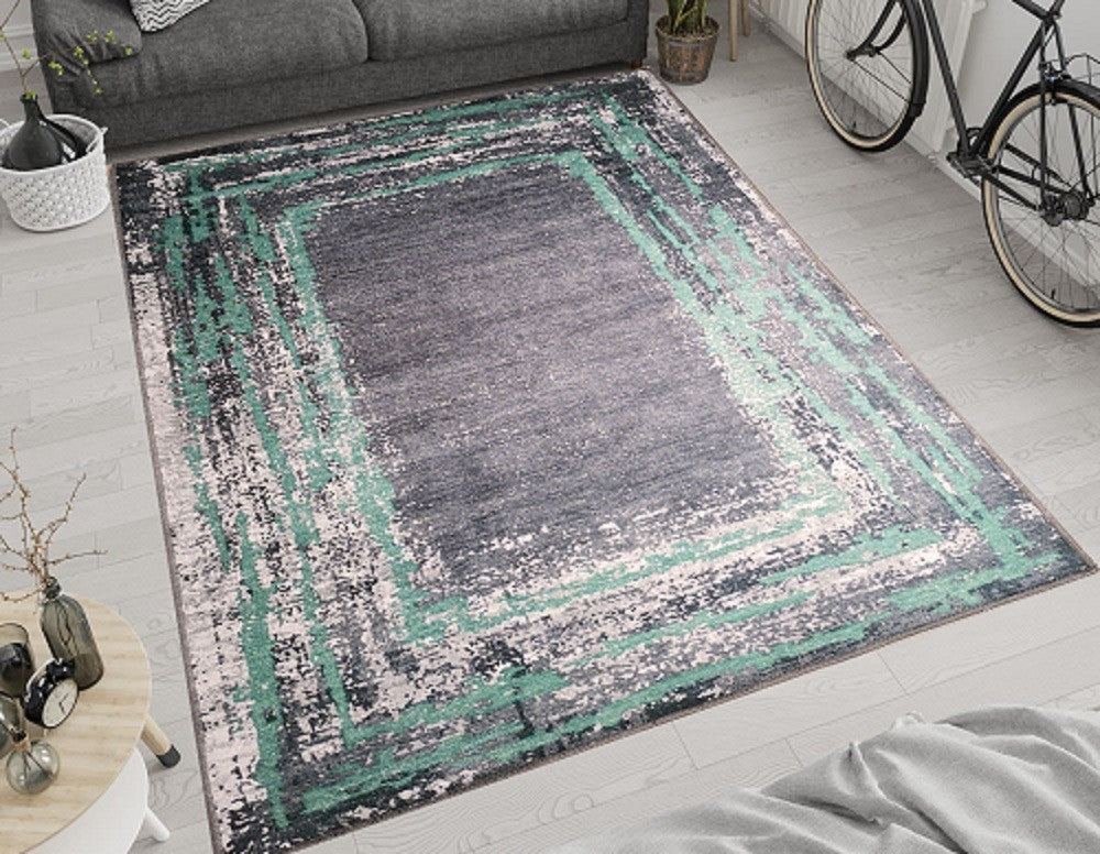 Tapis Ring Noir/Vert Dimensions - 180X270 – Qualité supérieure pour Maison, Appartement, Bureau – Style élégant et durable – Confort optimal, facile à nettoyer – Idéal salon et chambre