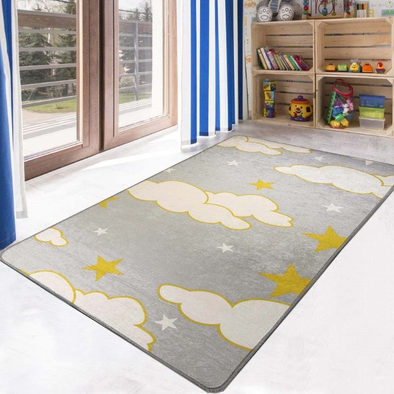 Tapis Nuage Gris/Jaune Dimensions - 80x150 – Qualité supérieure pour Maison, Appartement, Bureau – Style élégant et durable – Confort optimal, facile à nettoyer – Idéal salon et chambre