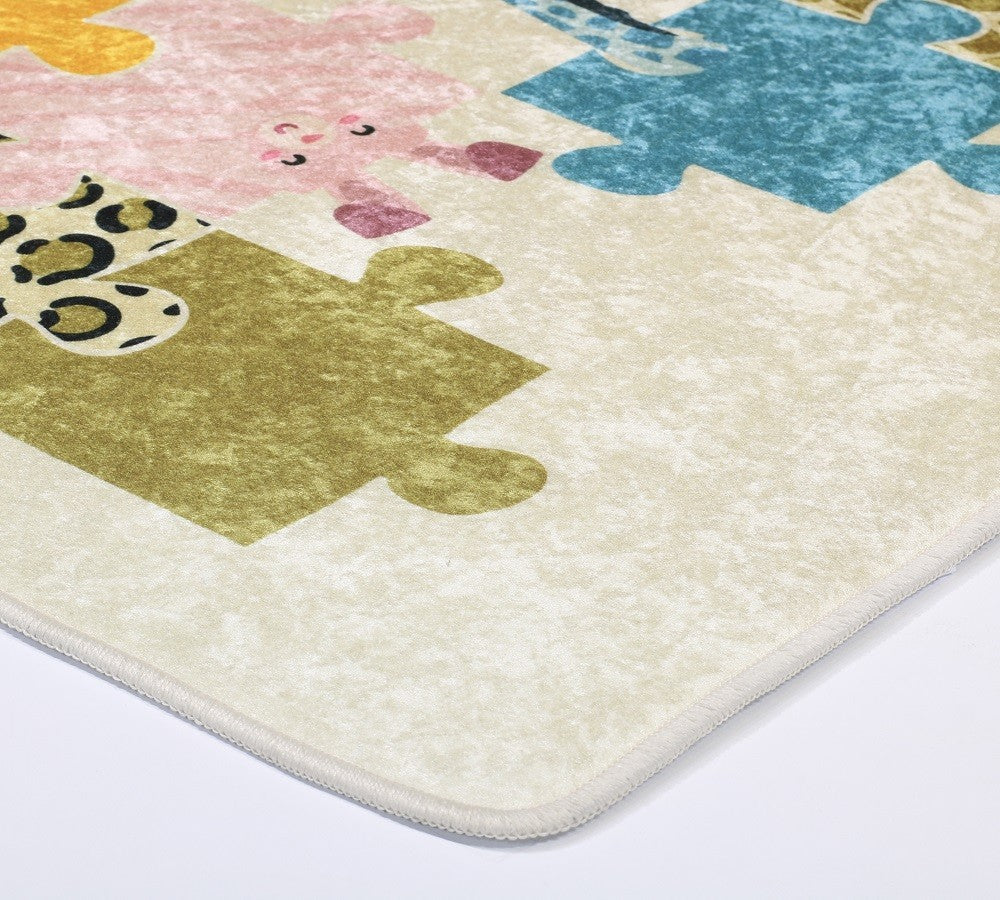Tapis Enfant Puzzle Beige Dimensions - 80x150 – Qualité supérieure pour Maison, Appartement, Bureau – Style élégant et durable – Confort optimal, facile à nettoyer – Idéal salon et chambre
