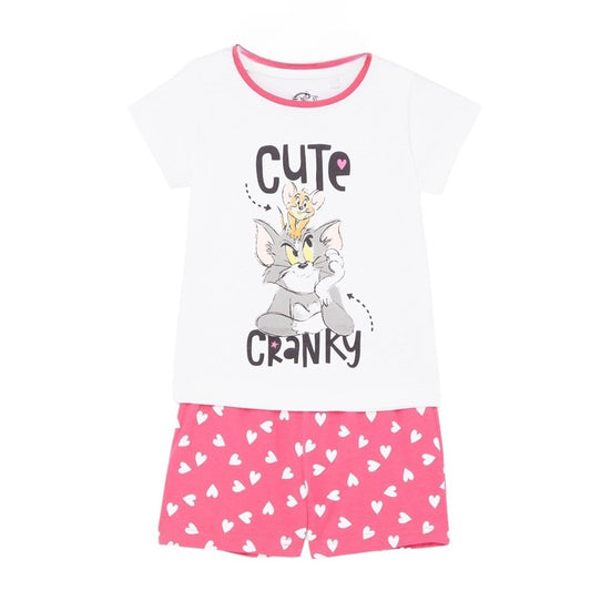 Ensemble Tom et Jerry - 2A Fille - Enfant - Blanc - 100% Coton, 160 GSM SJ - TrendyFlair