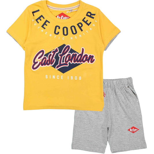 Ensemble Lee Cooper - 4A Garçon - Enfant - Jaune - 100 % Coton - Short gris: 90 % Coton - 10 % viscose - TrendyFlair