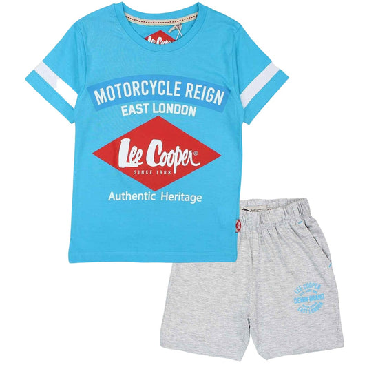 Ensemble Lee Cooper - 4A Garçon - Enfant - Bleu - 100 % Coton - Short gris: 95 % Coton - 5 % viscose - TrendyFlair