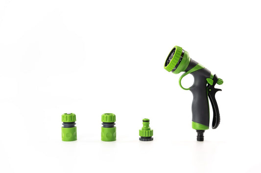 Pistolet d'arrosage et de nettoyage - 8 Jets - Kit complet avec raccords | Polyvalent et ergonomique | Noir et vert | TRENDYFLAIR
