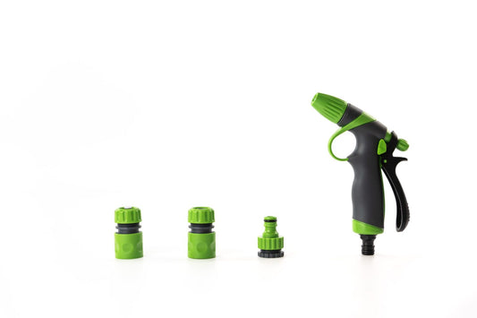 Pistolet d'arrosage et de nettoyage - Jets ajustables - Kit complet avec raccords | Pratique et polyvalent | Noir et vert | TRENDYFLAIR