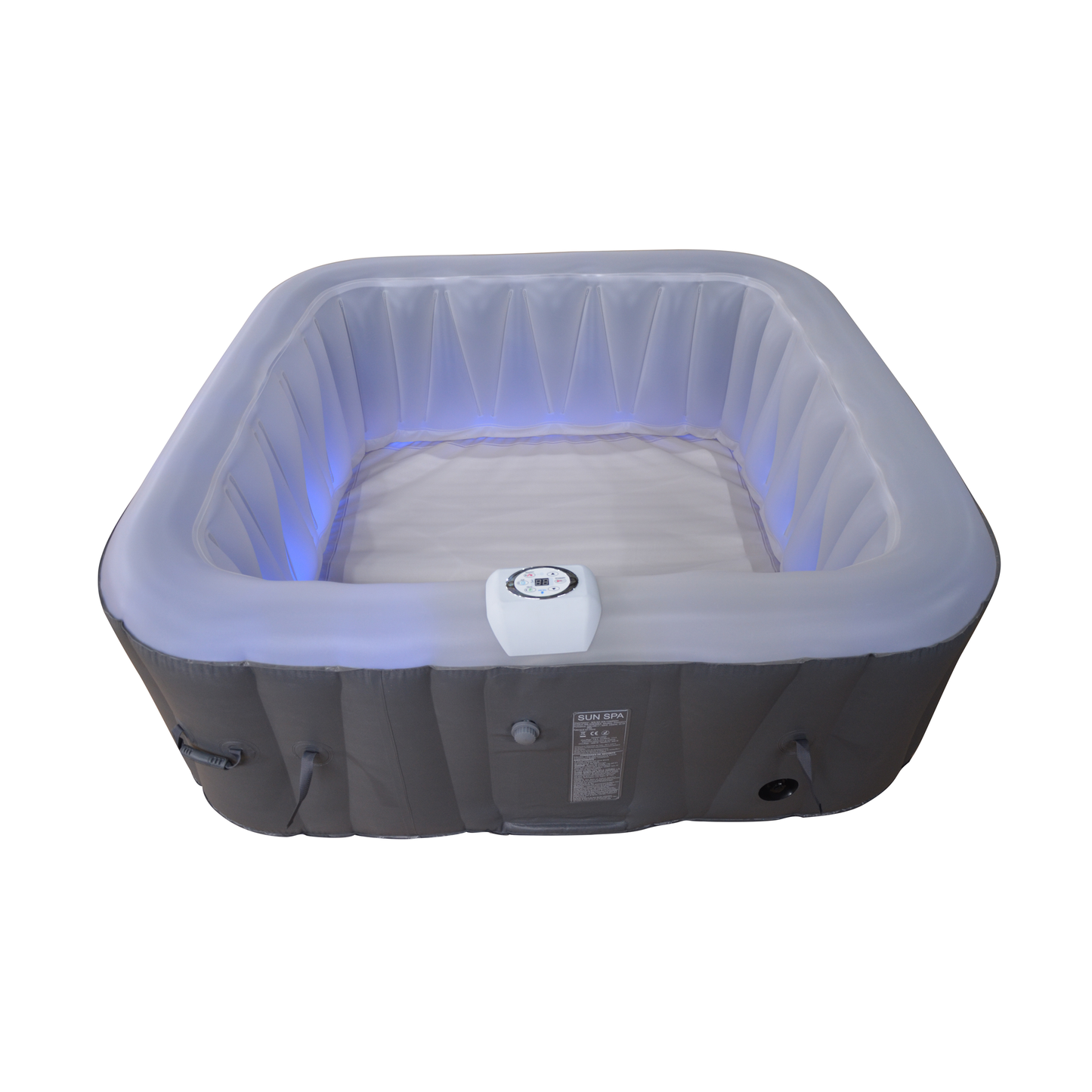 Spa gonflable 4 places carré - Bandeau LED inclus - Confortable et relaxant | 155 x 155 cm | Blanc et bleu | TRENDYFLAIR