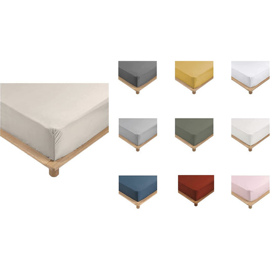 Drap Housse Percale - Bonnet 30 Cm - Plusieurs Tailles - Plusieurs Coloris - 160x200cm - Marron Claire Naturel |homeflair