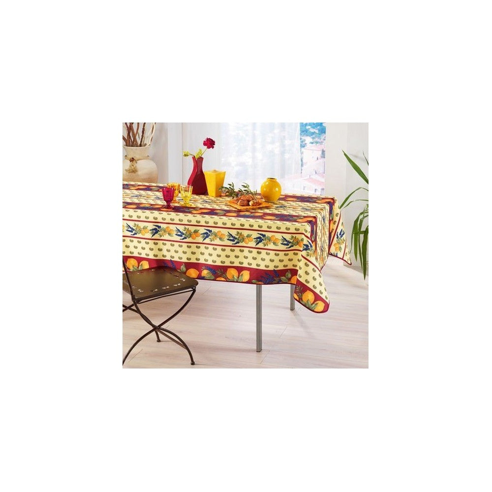 Nappe Provensale Rectangle ou Ronde Anti-Tache 100% Polyester - Citron - rouge - 150x240cm |homeflair
