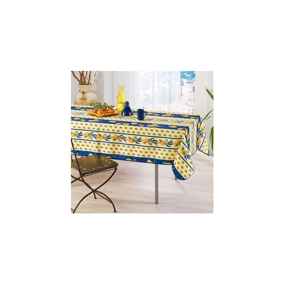 Nappe Provensale Rectangle ou Ronde Anti-Tache 100% Polyester - Citron - bleu - 150x300cm |homeflair