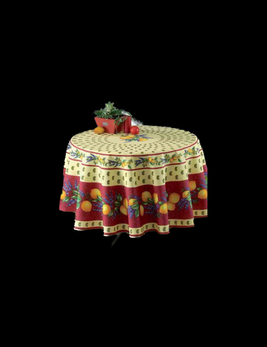 Nappe Provensale Rectangle ou Ronde Anti-Tache 100% Polyester - Citron - rouge - 180cm |homeflair