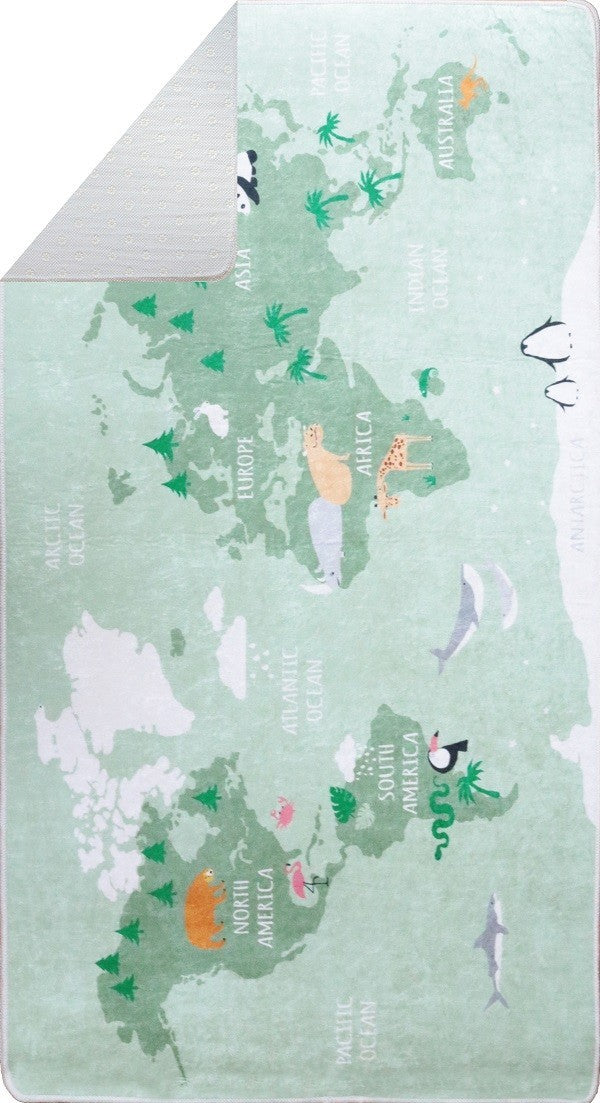 Tapis Carte du Monde Vert 80x150cm – Qualité supérieure pour Maison, Appartement, Bureau – Style élégant et durable – Confort optimal, facile à nettoyer – Idéal salon et chambre