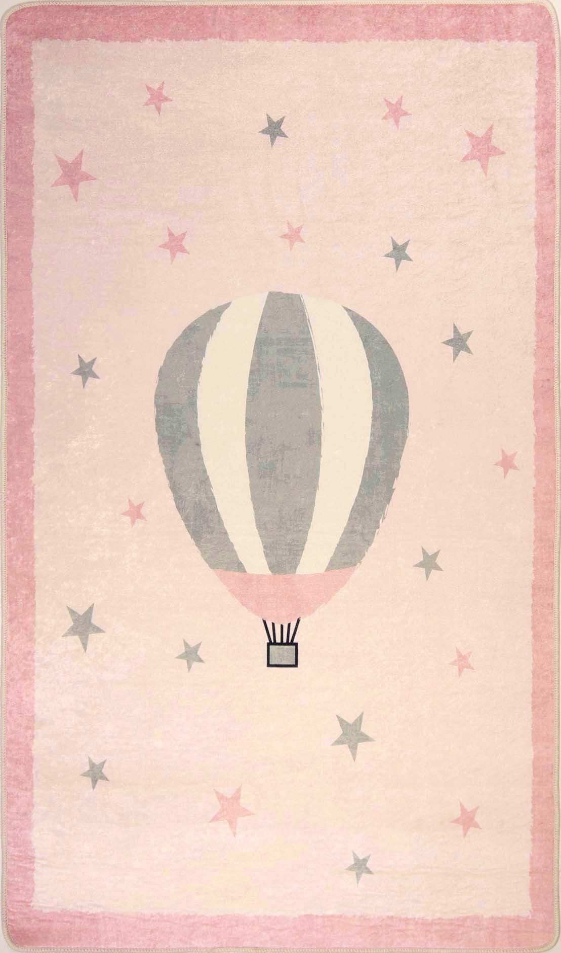 Tapis Enfant MONGOLFIERE 80 x 150 cm - Rose – Qualité supérieure pour Maison, Appartement, Bureau – Style élégant et durable – Confort optimal, facile à nettoyer – Idéal salon et chambre