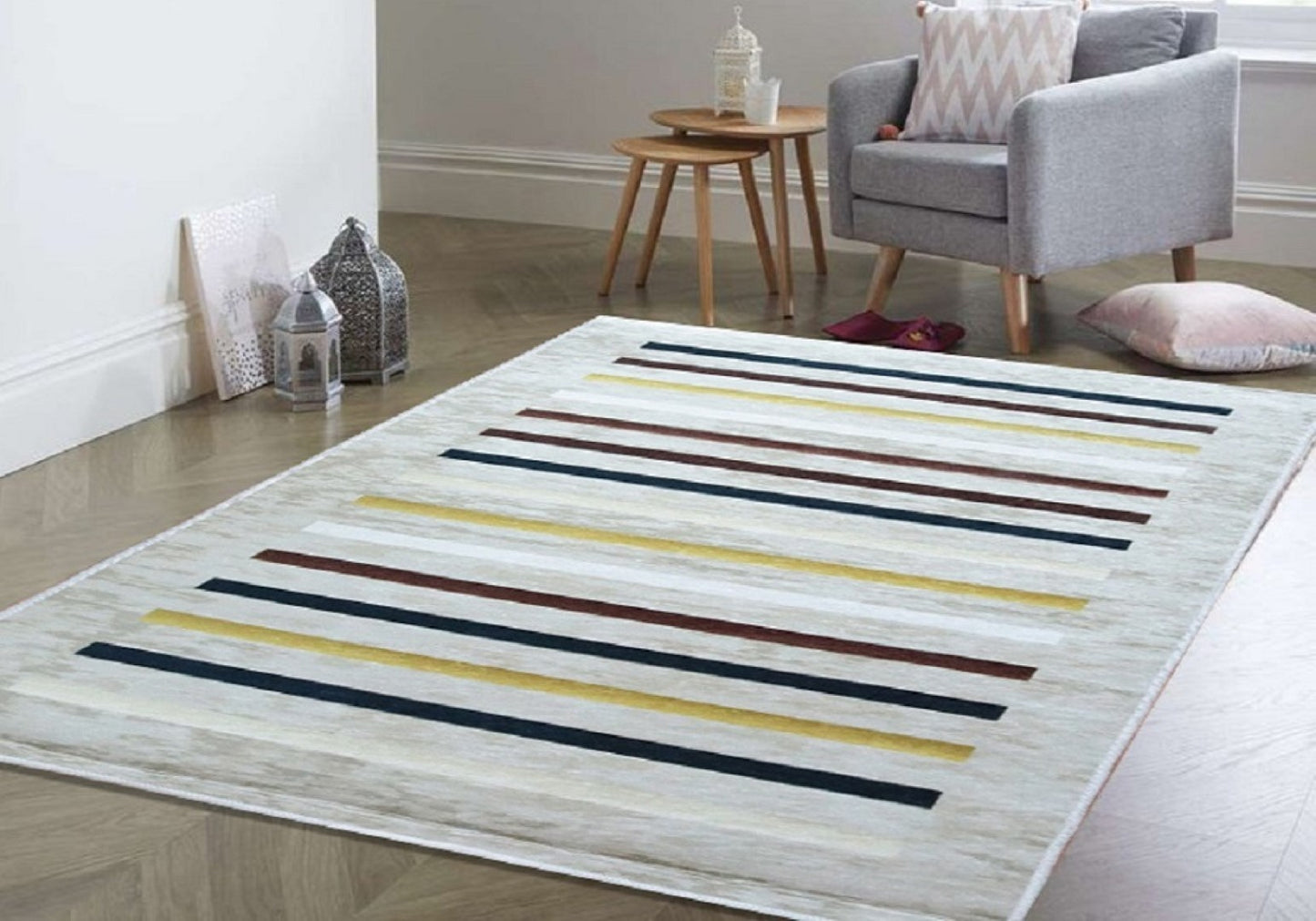 Tapis Rayures Beige Dimensions - 120x180 – Qualité supérieure pour Maison, Appartement, Bureau – Style élégant et durable – Confort optimal, facile à nettoyer – Idéal salon et chambre