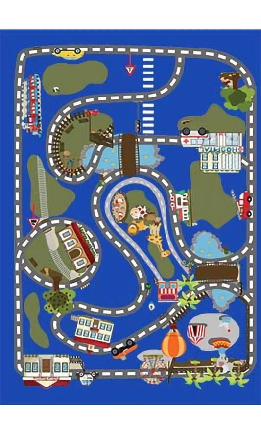 Tapis Enfant Circuit de Voiture 80 x 150 cm - Bleu – Qualité supérieure pour Maison, Appartement, Bureau – Style élégant et durable – Confort optimal, facile à nettoyer – Idéal salon et chambre