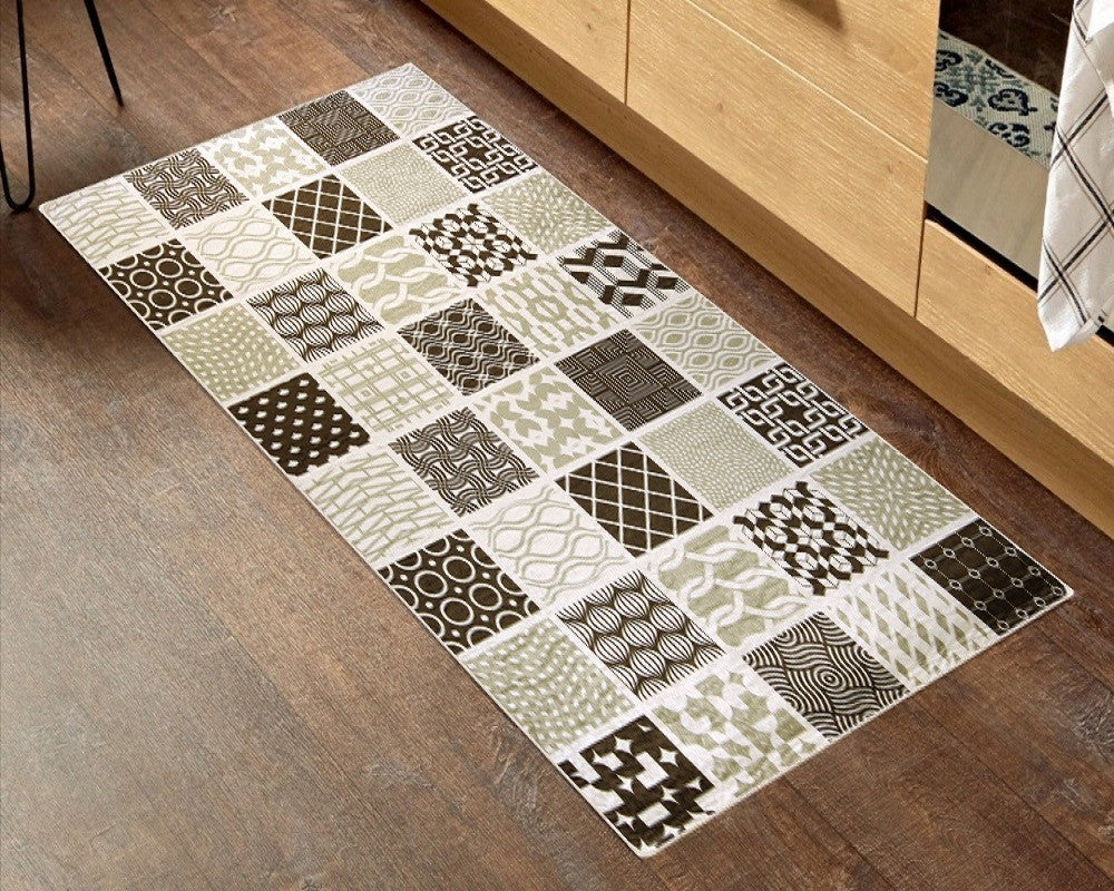 Tapis Carreaux de ciment Marron Dimensions - 90x130 – Qualité supérieure pour Maison, Appartement, Bureau – Style élégant et durable – Confort optimal, facile à nettoyer – Idéal salon et chambre