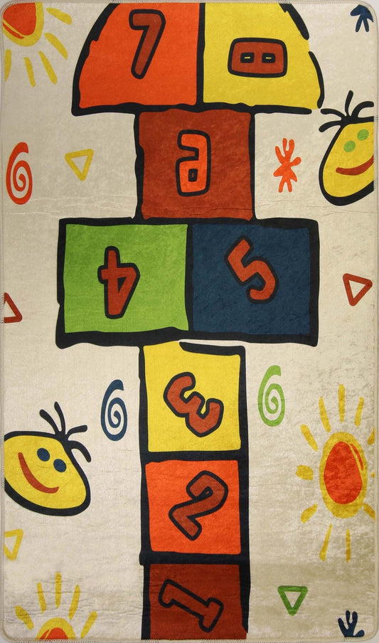 Tapis Enfant Marelle 80 x 150 cm - Multicolore – Qualité supérieure pour Maison, Appartement, Bureau – Style élégant et durable – Confort optimal, facile à nettoyer – Idéal salon et chambre