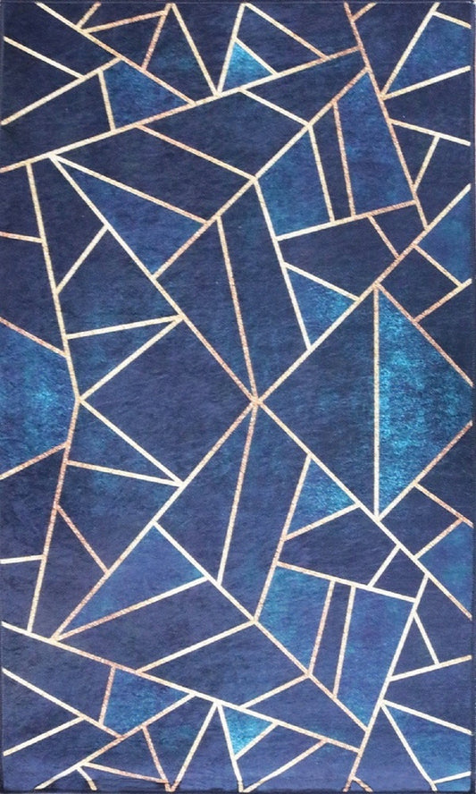 Tapis Grafic Bleu Doré Dimensions - 200x290 – Qualité supérieure pour Maison, Appartement, Bureau – Style élégant et durable – Confort optimal, facile à nettoyer – Idéal salon et chambre