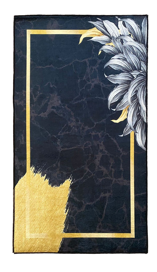 Tapis Feuille Gold, Noir Dimensions - 160x230 – Qualité supérieure pour Maison, Appartement, Bureau – Style élégant et durable – Confort optimal, facile à nettoyer – Idéal salon et chambre