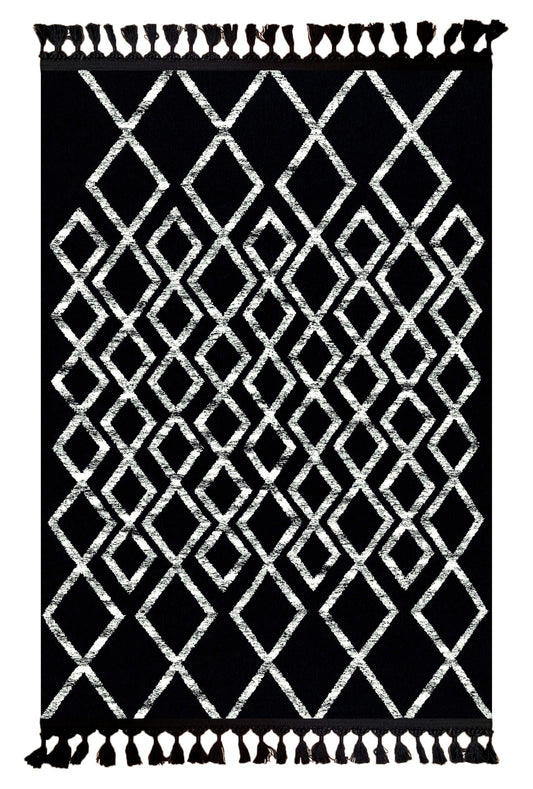 Tapis BERBERE Fas Noir Dimensions - 80x150 – Qualité supérieure pour Maison, Appartement, Bureau – Style élégant et durable – Confort optimal, facile à nettoyer – Idéal salon et chambre