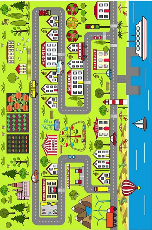 Tapis Circuit de Voiture City Vert 100x160cm – Qualité supérieure pour Maison, Appartement, Bureau – Style élégant et durable – Confort optimal, facile à nettoyer – Idéal salon et chambre