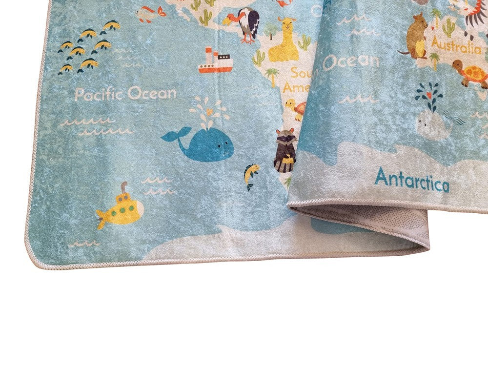 Tapis Carte du Monde Bleu 100x150cm – Qualité supérieure pour Maison, Appartement, Bureau – Style élégant et durable – Confort optimal, facile à nettoyer – Idéal salon et chambre