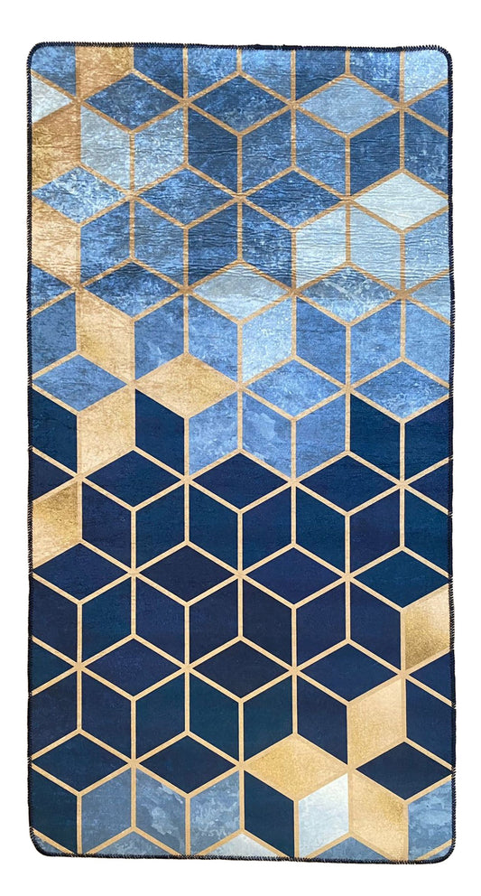 Tapis Luxe Doré, Bleu Dimensions - 80x150 – Qualité supérieure pour Maison, Appartement, Bureau – Style élégant et durable – Confort optimal, facile à nettoyer – Idéal salon et chambre