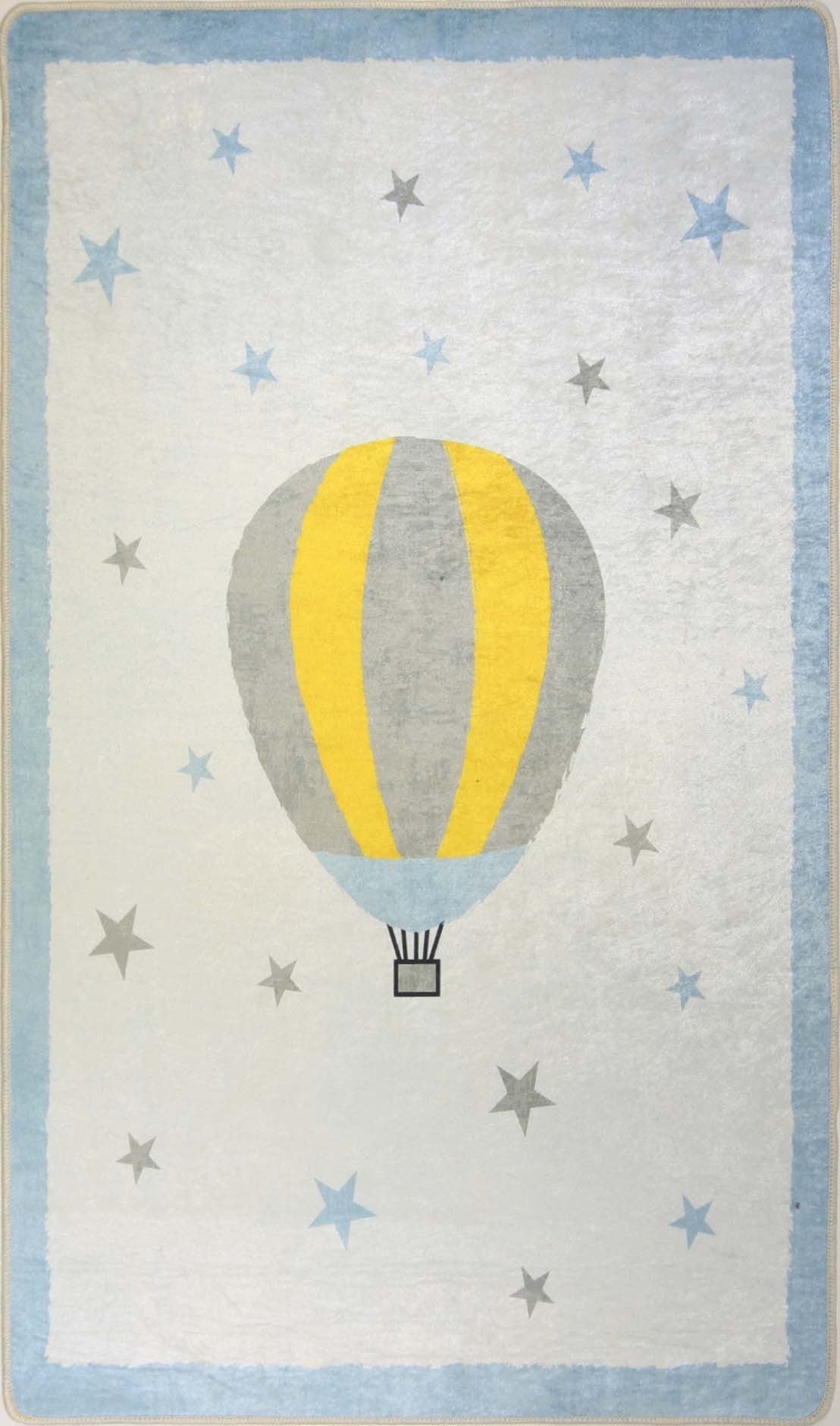 Tapis Enfant MONGOLFIERE 80 x 150 cm - Bleu – Qualité supérieure pour Maison, Appartement, Bureau – Style élégant et durable – Confort optimal, facile à nettoyer – Idéal salon et chambre
