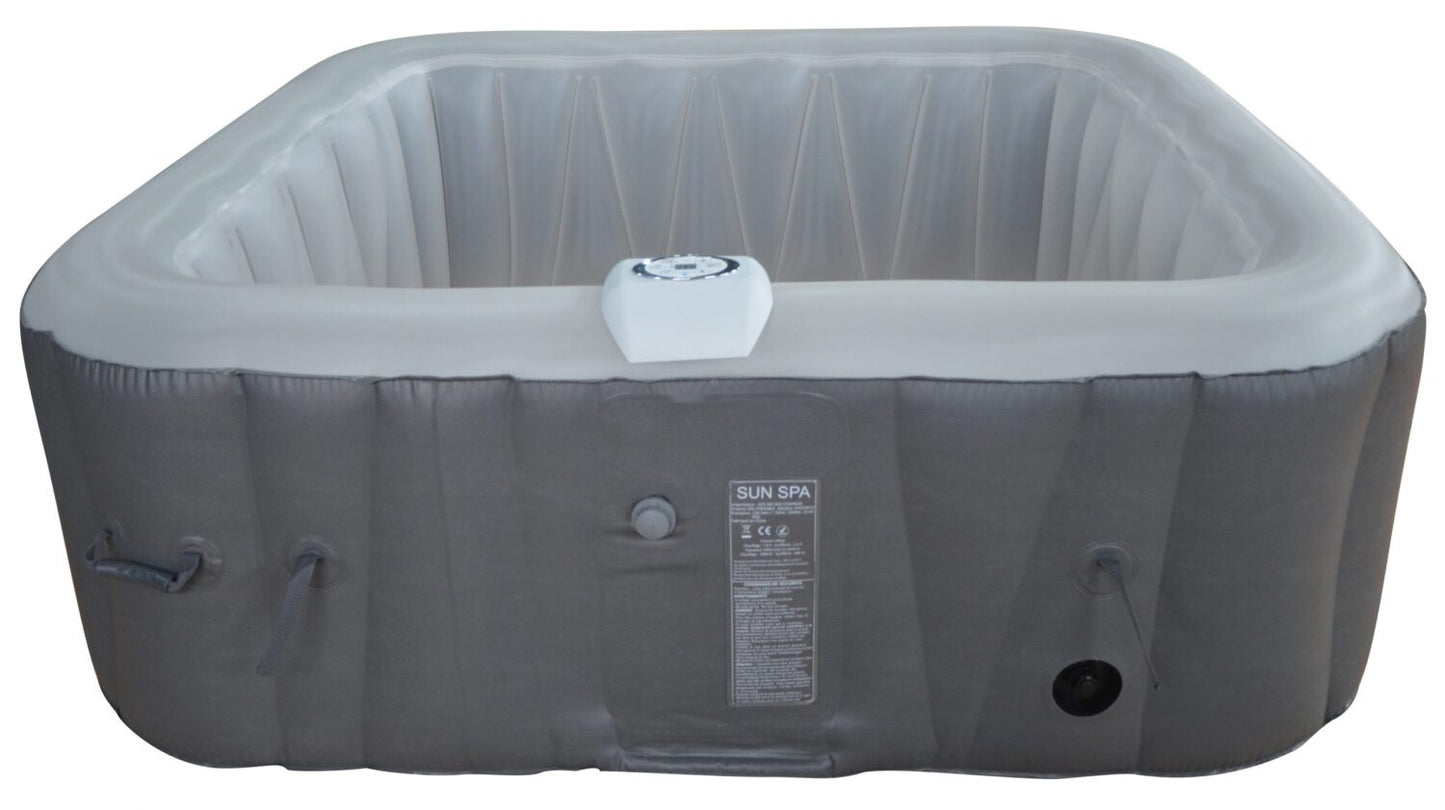 Spa gonflable 6 places carré - Bandeau LED inclus - Confortable et relaxant - Facile à installer - Idéal pour les soirées entre amis - Dimensions : 185 x 185 cm | Blanc et bleu | TRENDYFLAIR