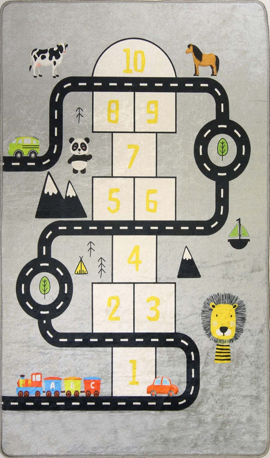 Tapis Enfant Circuit de Voiture 80 x 150 cm - Gris – Qualité supérieure pour Maison, Appartement, Bureau – Style élégant et durable – Confort optimal, facile à nettoyer – Idéal salon et chambre