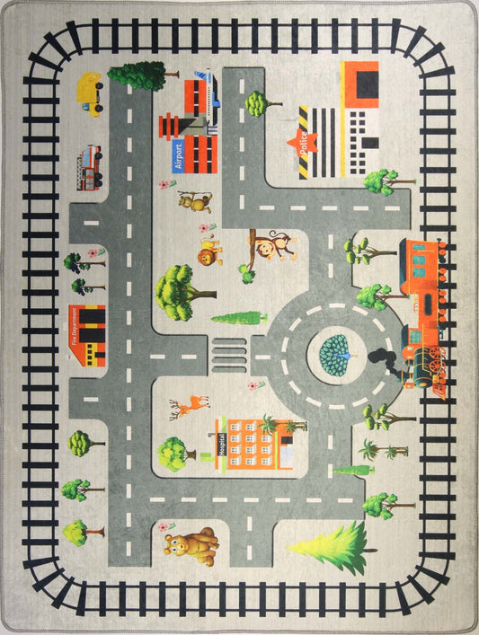 Tapis Enfant Circuit de Voiture 80 x 150 cm - Gris – Qualité supérieure pour Maison, Appartement, Bureau – Style élégant et durable – Confort optimal, facile à nettoyer – Idéal salon et chambre