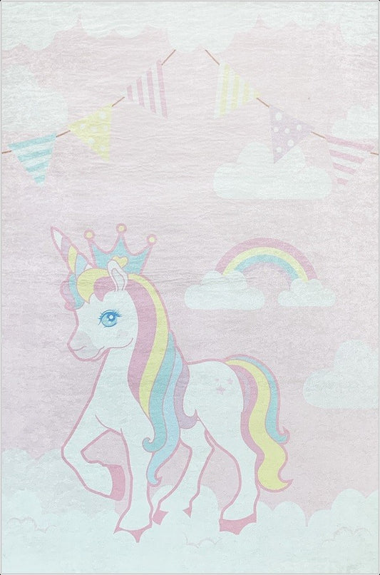 Tapis Licorne Rose 120x180cm – Qualité supérieure pour Maison, Appartement, Bureau – Style élégant et durable – Confort optimal, facile à nettoyer – Idéal salon et chambre