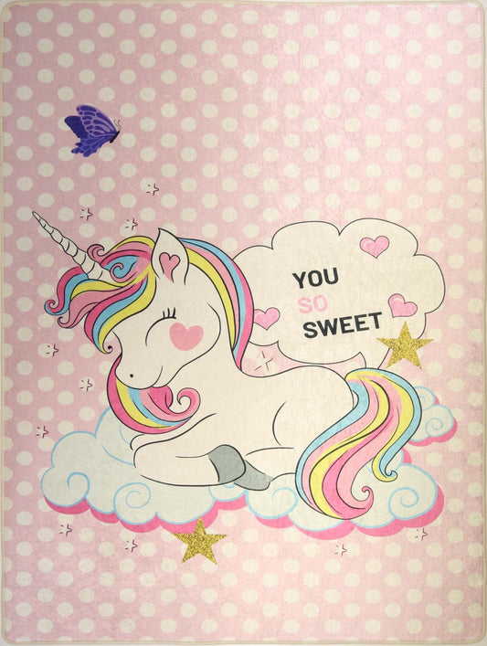 Tapis Enfant Licorne Sweet 120 x 160 cm - Rose – Qualité supérieure pour Maison, Appartement, Bureau – Style élégant et durable – Confort optimal, facile à nettoyer – Idéal salon et chambre