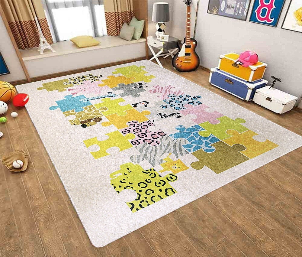 Tapis Enfant Puzzle Beige Dimensions - 120x160 – Qualité supérieure pour Maison, Appartement, Bureau – Style élégant et durable – Confort optimal, facile à nettoyer – Idéal salon et chambre